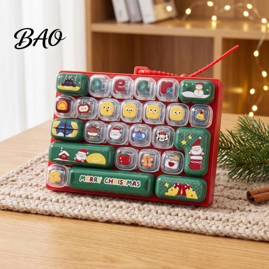 Students Focusing Aid 26-Key Keyboard Fidget Toy, Cartoon Christmas Push Bubble Keyboard, Stress Reliever Relief Mini for Backpack Purse Charm