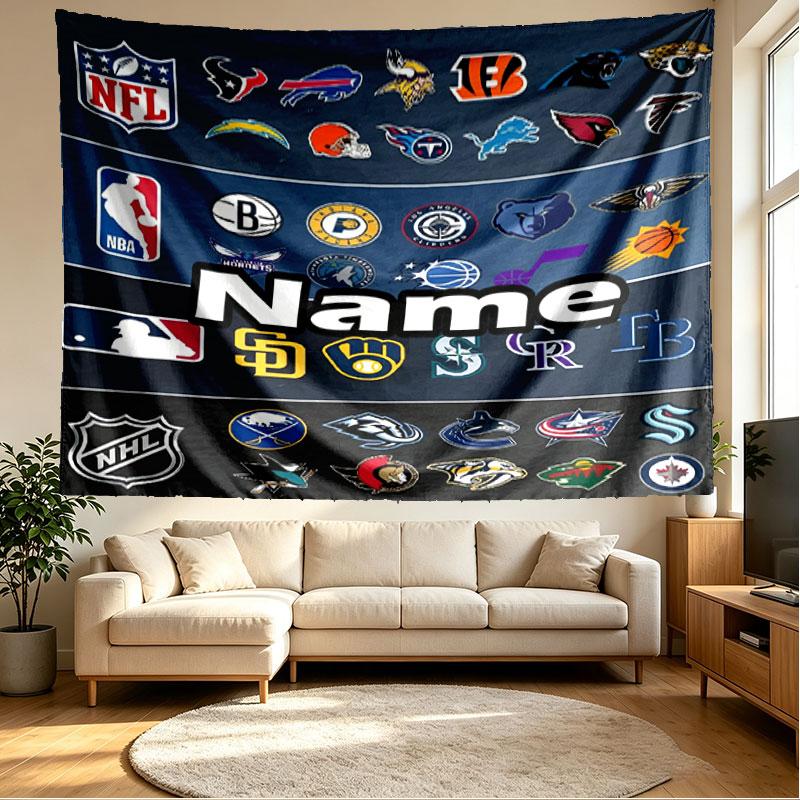 Custom Name Personalized NFL Print Tapestry, Wall Art Decor, Bedroom, Dorm, Apartment, LivingRoom, Party Backdrop, Gift for Birthday