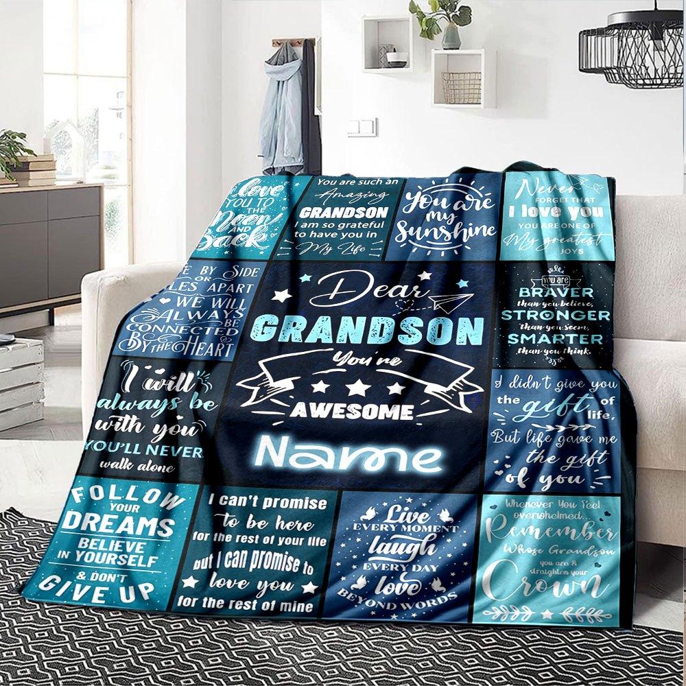 Grandson Love Quotes Lightweight Personalized Name Comfortable Texture Perfect For Sofa Couch Office Bed Picnics Ideal For All Seasons Warmthful Decor