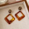 Amber Coffee French Retro Luxury Earrings - Women's Elegant Studs with Niche Design