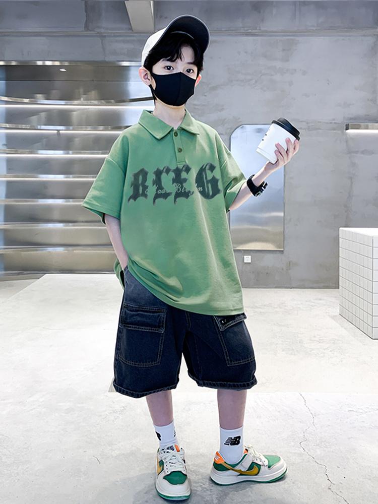 Boys' short sleeved T-shirt polo shirt summer clothes 2026 new summer half sleeved boys' big children's top T