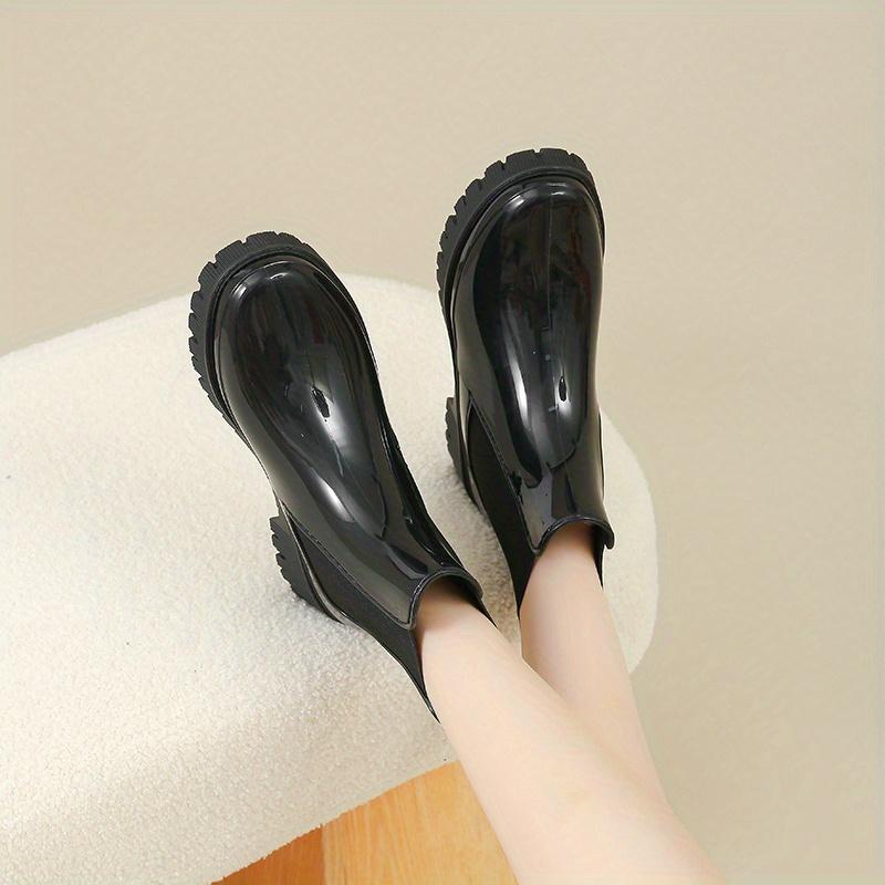 Женские резиновые сапоги на толстой подошве, эластичные вставки для легкого надевания, амортизирующий комфорт, черно-желто-зеленые, модная повседневная и профессиональная обувь