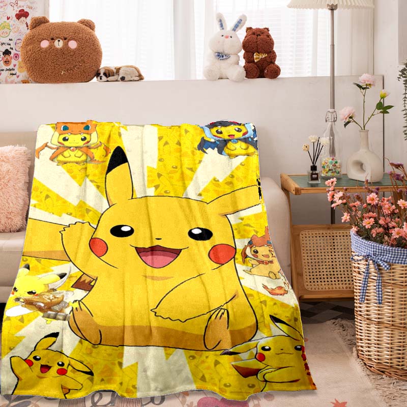 2026 New1PC Pokémon Pikachu Pattern Blanket Warm Soft Fluffy Kids and Adults Sofa Bed Throw Blanket Outdoor Travel Camping Luxur