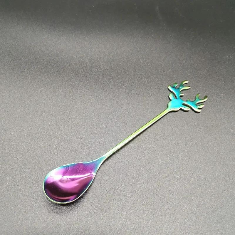 Креативная форма ложки в форме рогов, кофейная ложка из нержавеющей стали для десерта, льда, рождественская, рога, чай, крошечный инструмент для перемешивания, аксессуары