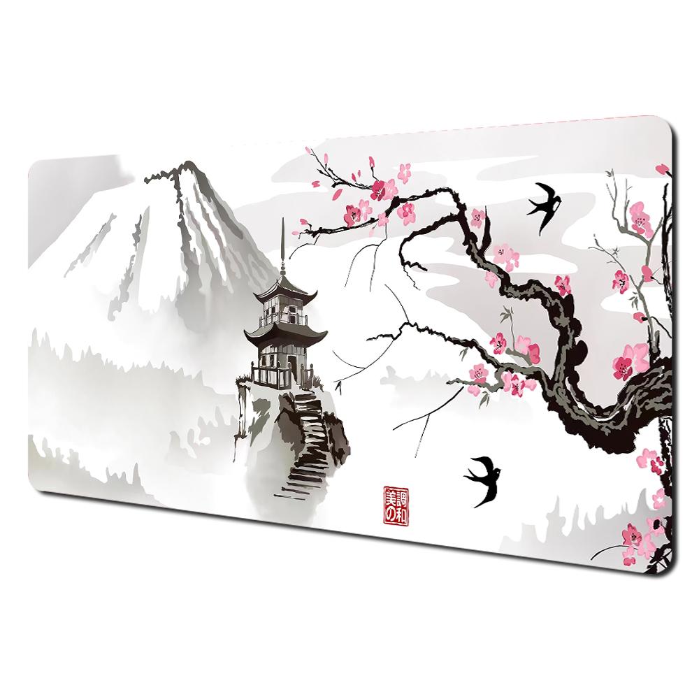 Romantic Cherry Blossoms And Pagoda Design Large Mouse Pad Desk Mat Stitched Edge Nonslip Durable Gaming Pad Tapis De Souris