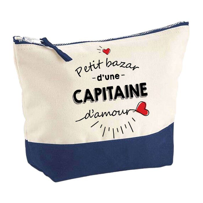 Pochette fond bleu Bazar d'une Capitaine d'Amour - Cadeau Original - Anniversaire Trousse Maquillage Grand Format