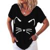 Summer V-neck 3D Cat Printed Top Fashionable Casual Short Sleeved Women's T-shirts