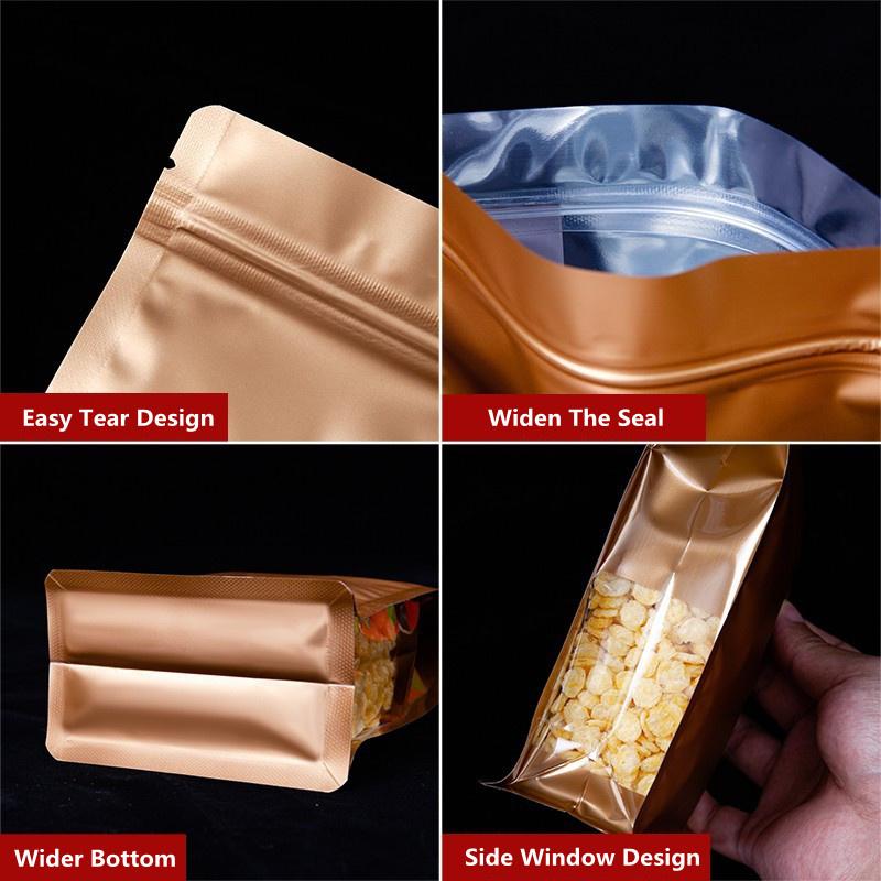 50pcs Colorful Aluminum Foil Ziplock Bags For Tea Nuts Grain Coffee Bean Storage Thickened Reusable Stand Up Seal Pouch