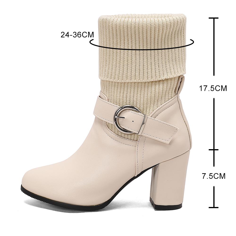 Мода 2025 Осень Зима Вязаные Короткие Ботинки Женские Новые Ботильоны Носки Обувь Женская Мода Пряжка на Щиколотке Слипоны Высокий Каблук Botas De Mujer