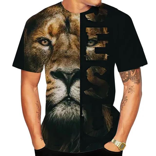 Летняя мужская футболка с принтом льва, свободная футболка с 3d короткими рукавами, мужская одежда, винтажная уличная футболка большого размера, модная футболка с круглым вырезом