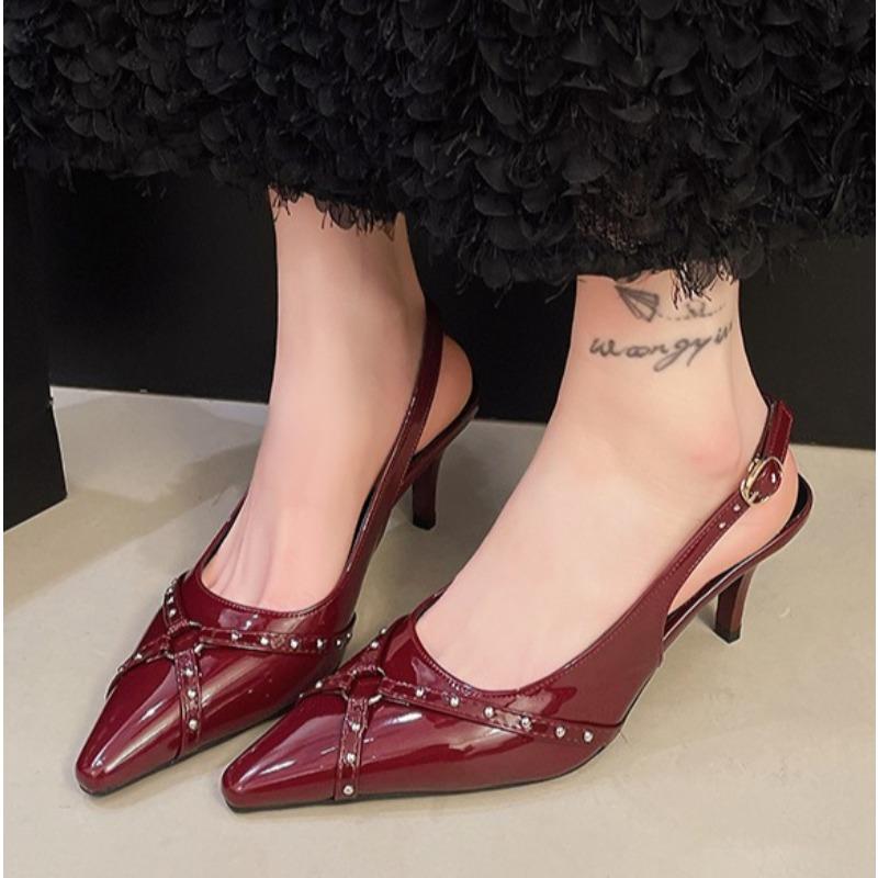 Fashion Fashion Female Sandals Red Fashion Heels Women Pumps Footwear Slingbacks Shoes For Pointed Toe Buckle Strap Ladies Heels Shoe