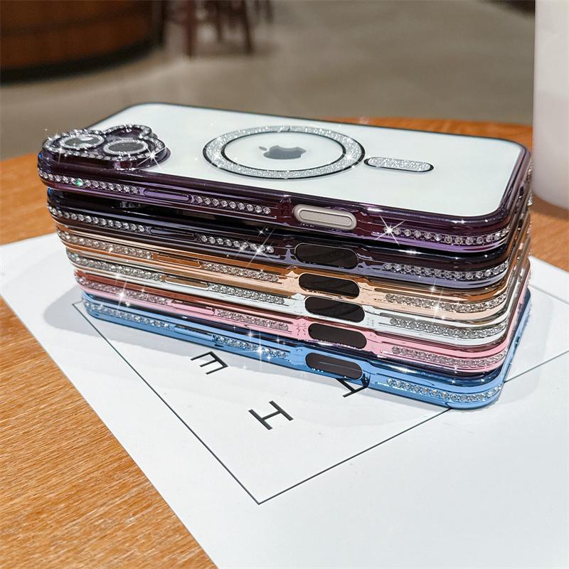 Блестящий магнитный чехол с алмазной рамкой для iPhone 16, 15 Plus, 14, 13 Pro Max, 12, чехол для Samsung Galaxy A56, A36, A26, A16, A55, A35, A25, A15, A54, A34, S25, S24, чехлы