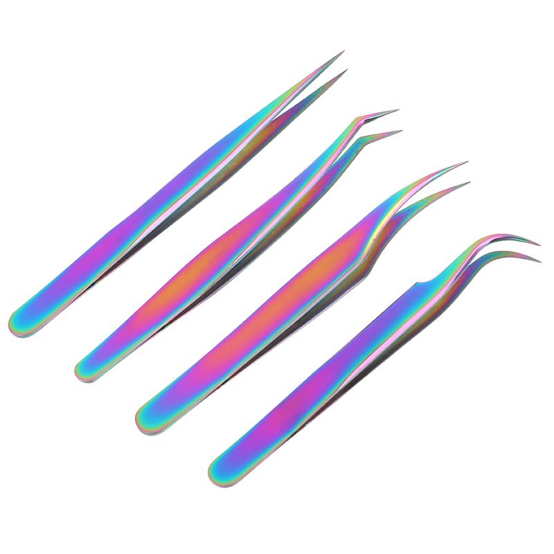 1Pc Multicolor Stainless Steel Eyelashes Tweezers Curved Straight For Eyelash Tongs False Clip Professional For Lashes Extension Tools