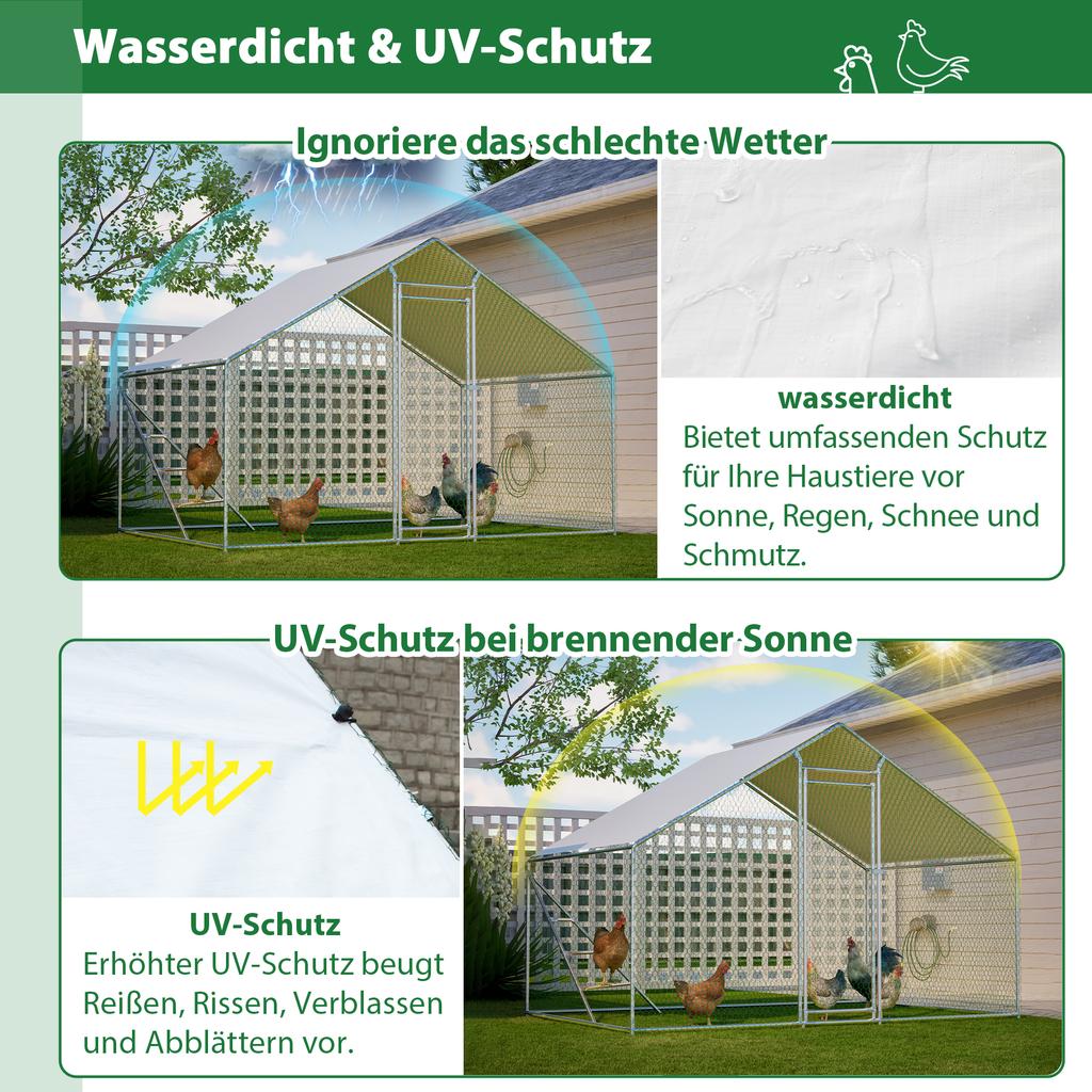 Chicken Coop with Metal Climbing Frame, Weatherproof Aviary 3x2m with Roof and Large Run Area - Safe Enclosure for Chickens and Small Animals