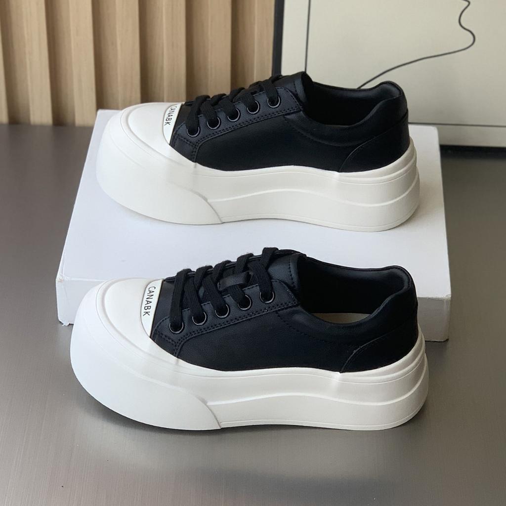 Белые туфли на платформе женские осенние новые кожаные универсальные женские туфли с круглым носом на шнуровке повседневные спортивные кеды