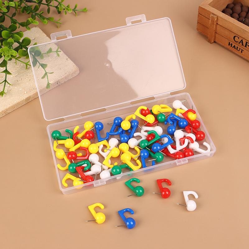 50Pcs Decorative Thumbtack Hooks Plastic Headed Push Pins for Cork Board Bulletin Board Hook Back Design Thumb Tacks