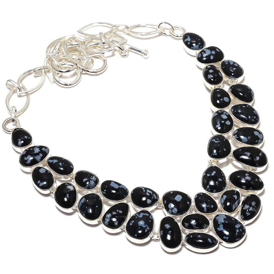 Snowflake Obsidian Gemstone Handmade 925 Silver Jewelry Necklace 18" JCN409-18