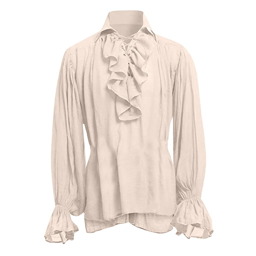 Мужская одежда для выступлений в стиле ретро с пышными рукавами, однотонный топ с длинными рукавами