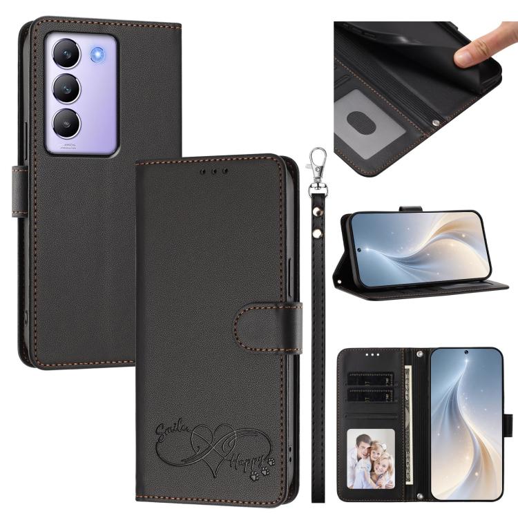 Happy Heart Pattern Magnetic Closure Vegan Leather Phone Case With Wrist Strap For vivo X200 FE