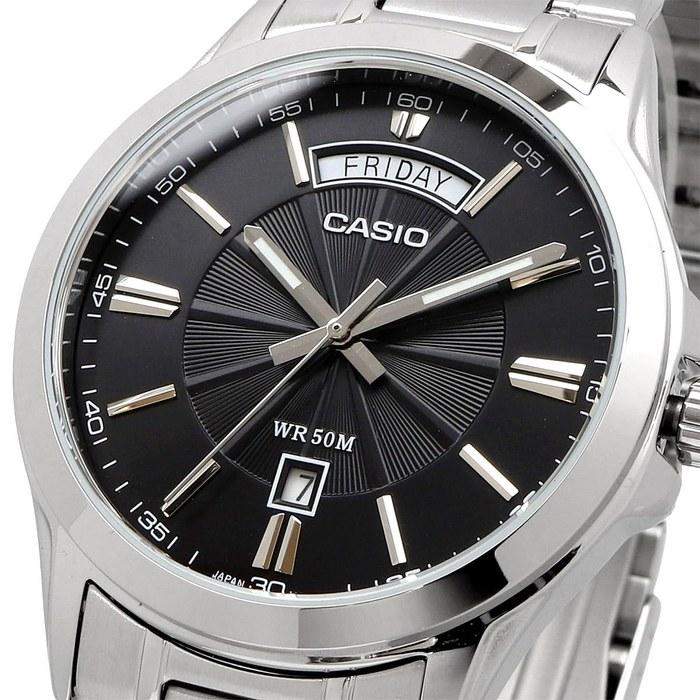 Casio Мужские аналоговые кварцевые часы MTP-1381D-1AV, серебристо-черный металлический ремешок