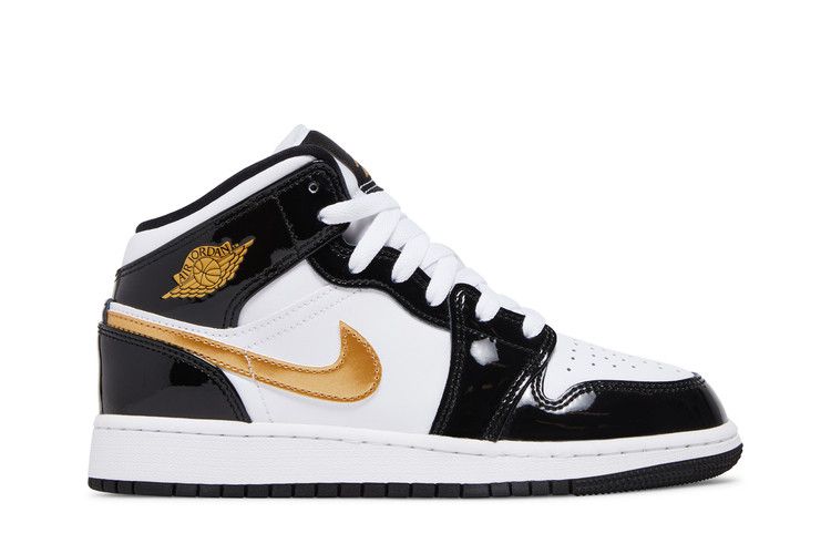 Jordan 1 средний лакированный черный белое золото (GS)