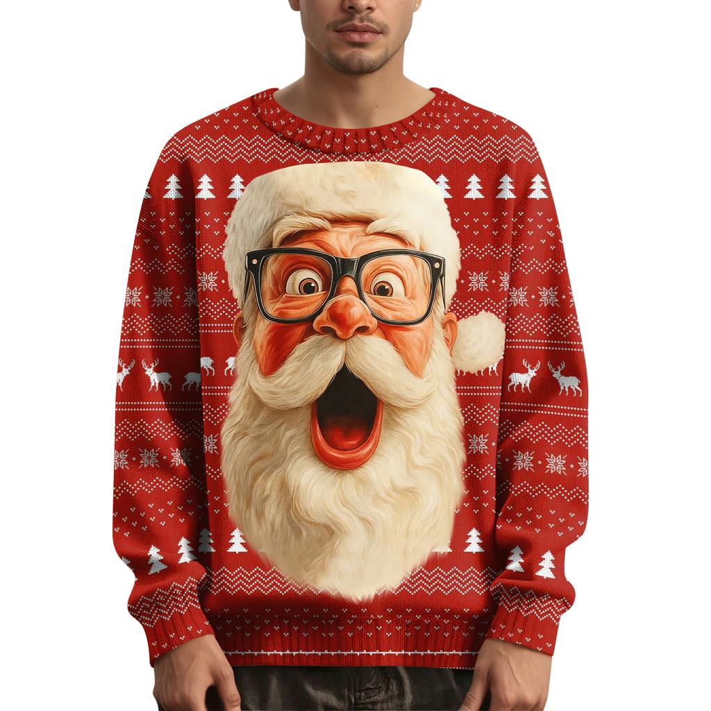 Мужской рождественский свитер с принтованным воротником