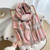 Korean Style Plaid Scarf for Women Winter Pinstripe Student Warm Thickened Imitation Cashmere Long Shawl Scarf