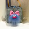 Yousheng Keychain Cartoon Plush Doll Wearing Big Bowknot Decor Big Mouth Design Charm Key Chain Keys Backpacks Cars Accessories