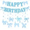 Bow Theme Happy Birthday Banner Paper Backdrop Decor New Hanging Garland  Party Supplies