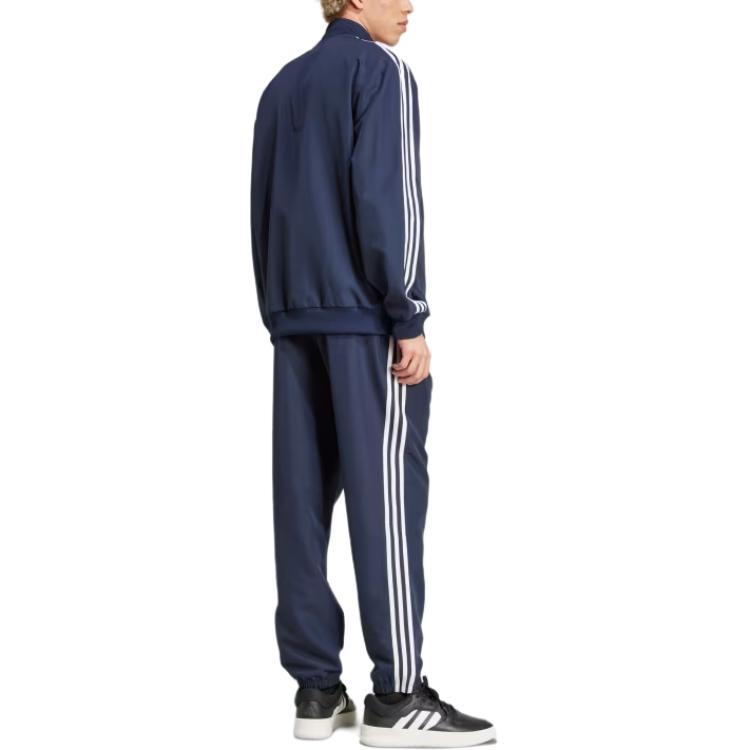 adidas Полосатый воротник-стойка молния длинный рукав эластичный пояс манжеты повседневный спортивный костюм мужские костюмы темно-синий IY6656
