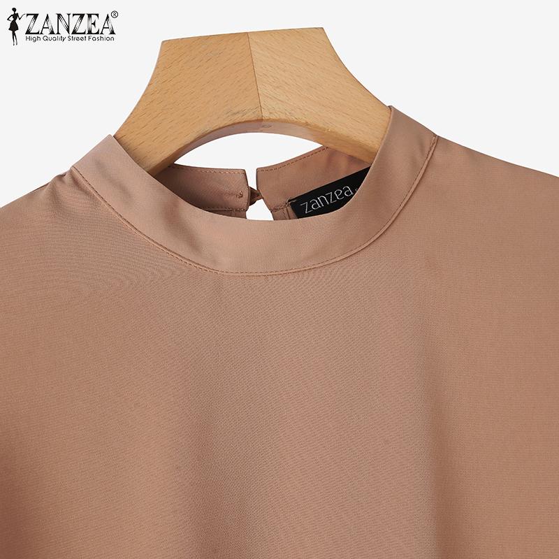 ZANZEA Женская повседневная элегантная блузка с круглым вырезом и рукавами 3/4