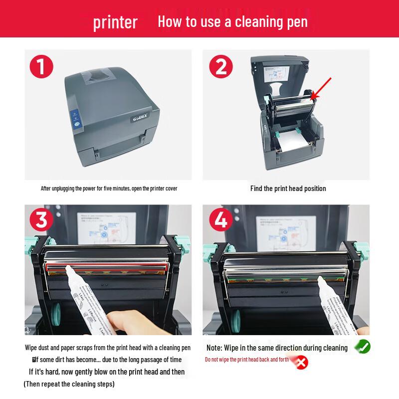 Barcode Printer Print Head Cleaning Pen CN plug (adapter included)