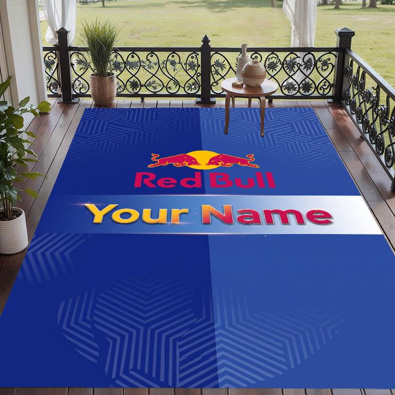 Custom Name Red Bull Racing Crystal Velvet Floor Rug Personalized Text Soft Carpet Home Decor
