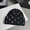Rhinestone Beads Pullover Yarn Hat Rabbit Fur Warm Bonnet Beaanies Korean Wool Skullies Cap  Women