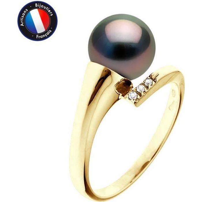 Bague - PERLINEA - Perle de Culture Tahiti 8-9 mm - Or Jaune - Diamants - Bijou Femme