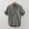 Men's Striped Linen-Cotton Short-Sleeve Casual Shirt