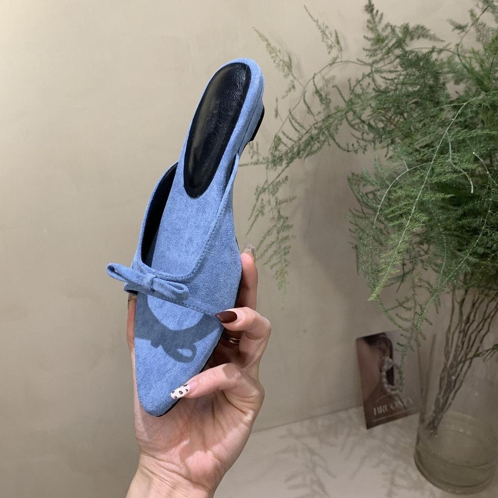 Полушлепанцы с низким каблуком, черные, с закрытым носком, новые, весенние, повседневные, универсальные, с легким вырезом, с острым носком, темпераментные, крутые шлепанцы для женщин