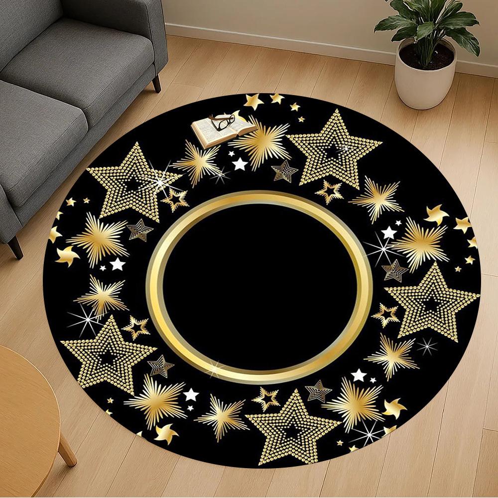1PC star gold Office Round Area Rug, Under Office Chairs Bedroom Living Room Home Decor,Carpet for Office, -1110258