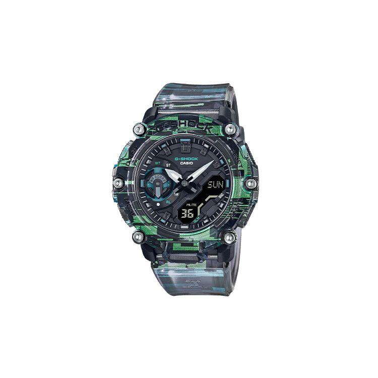 Casio G-Shock Спортивные водонепроницаемые часы с двойным дисплеем Кварцевый механизм Ремешок из смолы Унисекс часы Зеленые GA-2200NN-1APR
