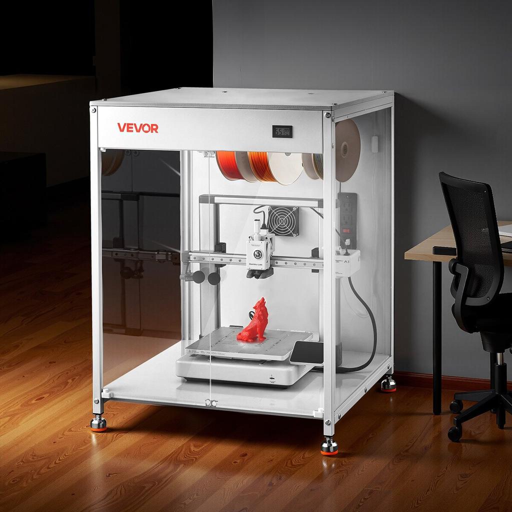 3D Printer Enclosure with Ventilation, Dustproof Waterproof Transparent Acrylic 3D Printer Tent, Constant Temperature Protective Case with LED,