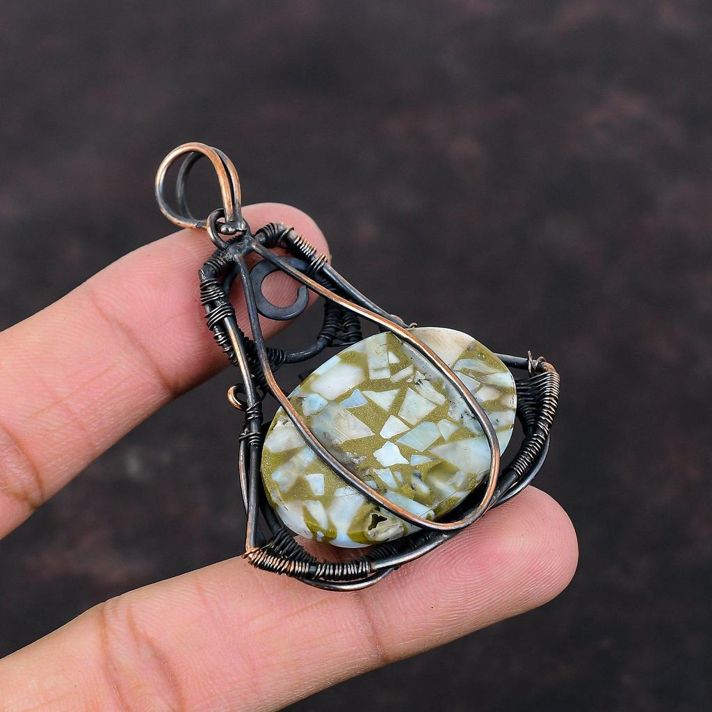 Медный кулон Ларимар, медная проволока, кулон с драгоценным камнем, медный ювелирный кулон для женщин, кулон ручной работы, ювелирный ларимар, подарок для жены