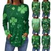 Women's Fashion St. Patrick's Day Printed Long Sleeve Loose Round Neck Long T-Shirt Top