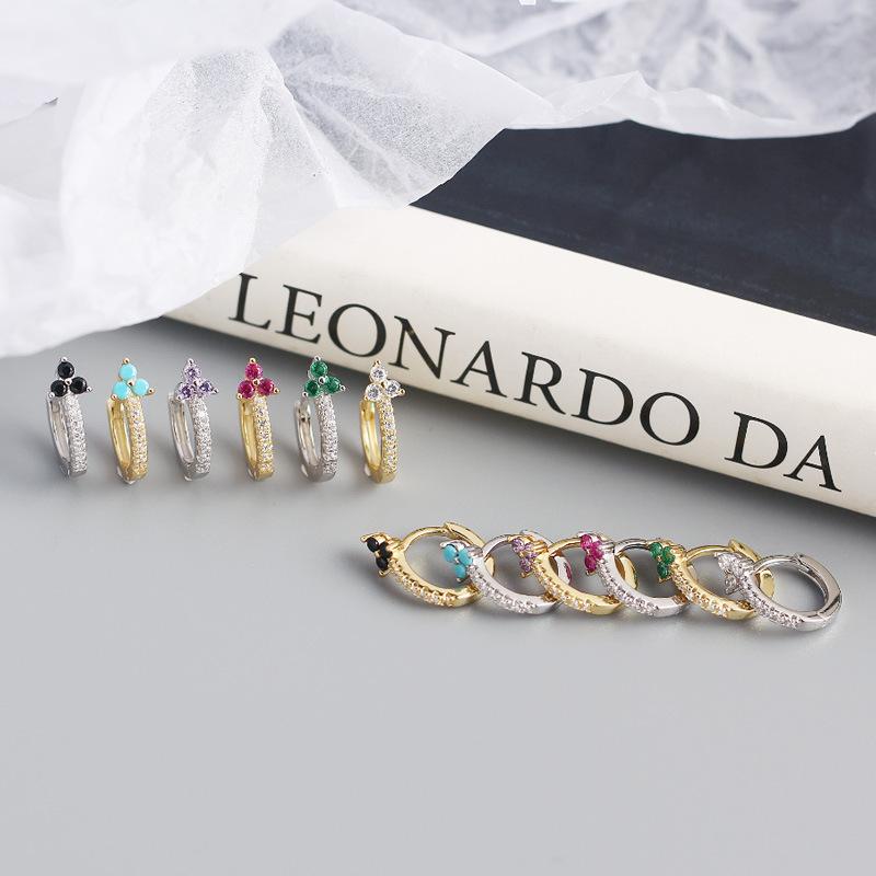 Fashion Jewelry Clover Luxury Zircon Earrings 925 Sterling Silver Earrings 18K Gold Plated Huggie Hoop Earring for Women