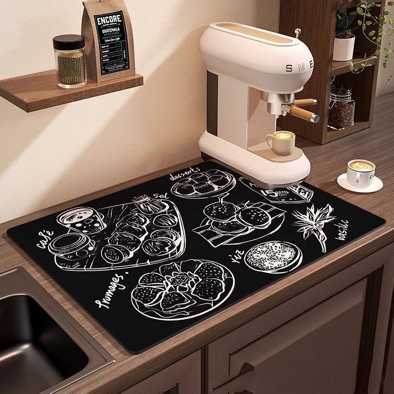 Коврик для кофемашины Водонепроницаемый дренажный коврик Нескользящие коврики для сушки посуды для кухни Быстросохнущая подставка под столовые приборы для стола