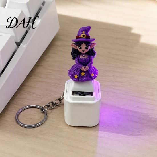 Halloween Pumpkin Keychain Fidget Toy with LED Light, Ghost Skull Sound Type-C Charging Button, USB Rechargeable Stress Relief Pendant for Kids,