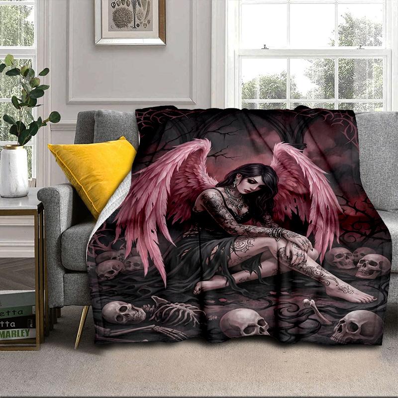 Ethereal pink Angelic skull Blanket Flannel Blanket for bed, sofa, Camping, Hiking, Picnic Essentials, gift for family Fan gifts