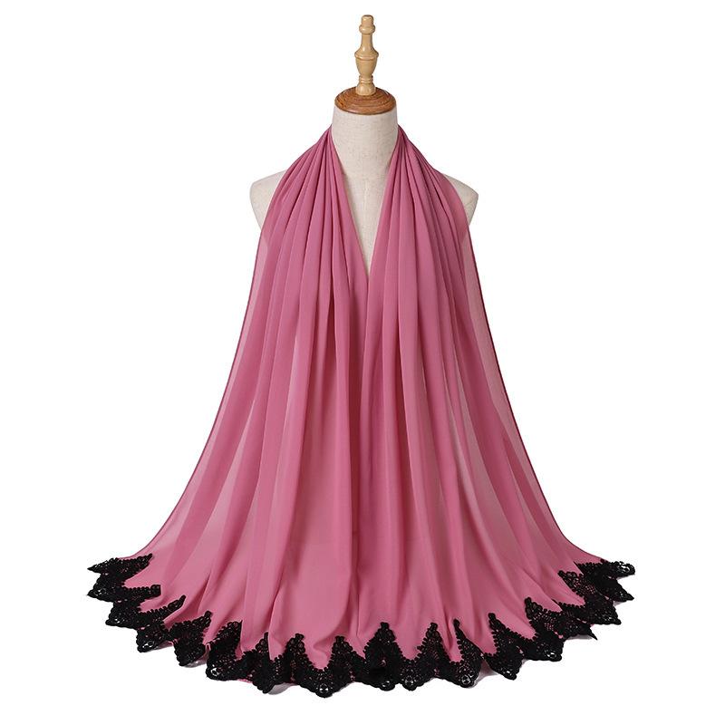 Новый жемчужный шифон Малайзия Мода Черные кружевные шарфы Мусульманский шаль Однотонный мягкий тюрбан Повязки на голову