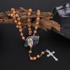 Wood Rosary Necklace For Women 6MM Wooden Prayer Beads Long Chain Religious Virgin Mary Cross Pendant Men Party Jewelry Gift