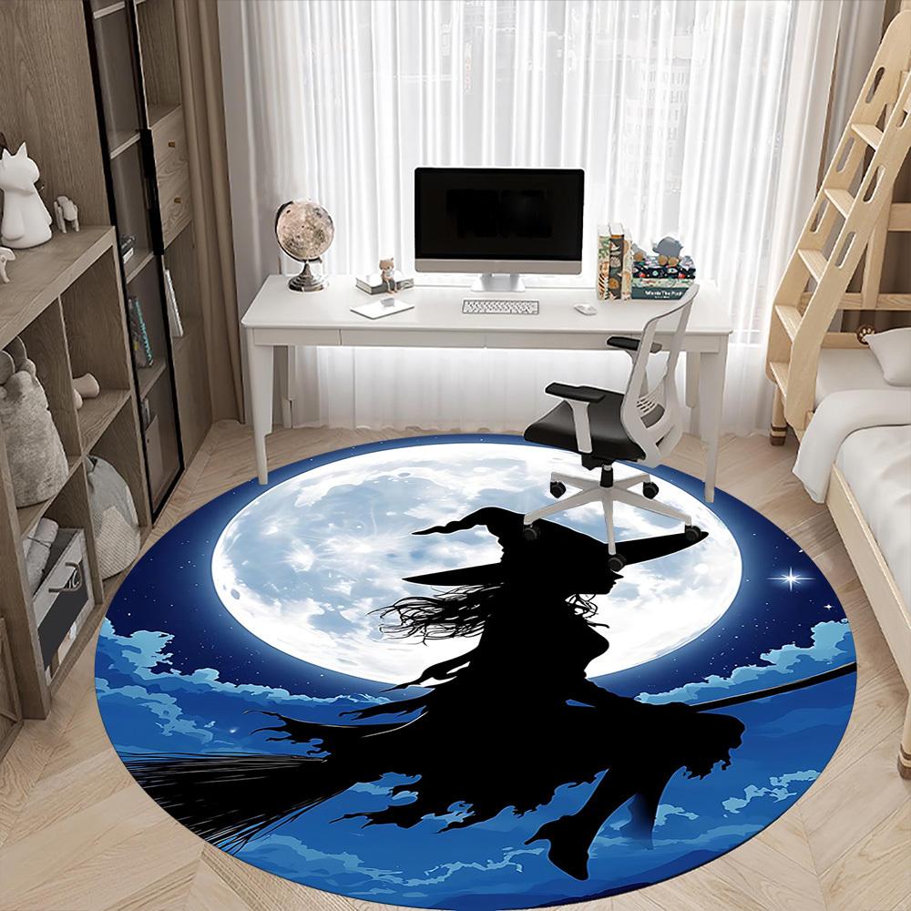 1PC Moon Witch Office Round Area Rug, Indoor Mat Suitable For Office, Under Office Chairs Bedroom Living Room Home Decor, Room DecoT1223051