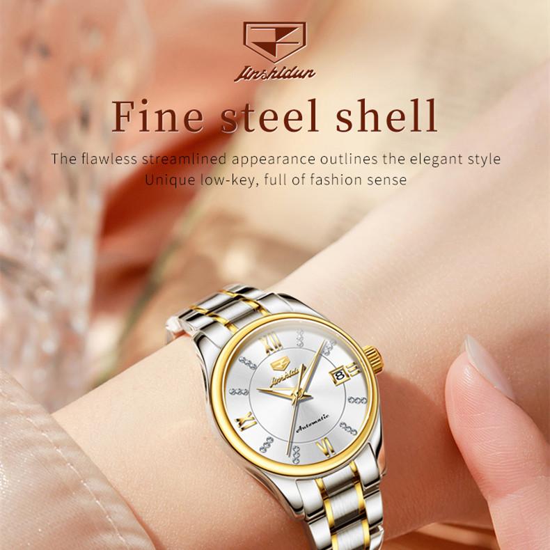 JINSHIDUN Новые женские часы для бизнеса и отдыха, элегантные, легкие, роскошные, повседневные, водонепроницаемые, с одним календарем, механические часы, элитные часы
